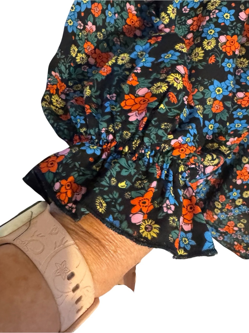 Black-Multi Floral Blouse w/Zipper YOU DECIDE how DEEP the V-Neck PLUS: 3X #11 - Picture 7 of 12